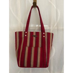 Longaberger Burgundy Striped Tote Bag & Wallet Set